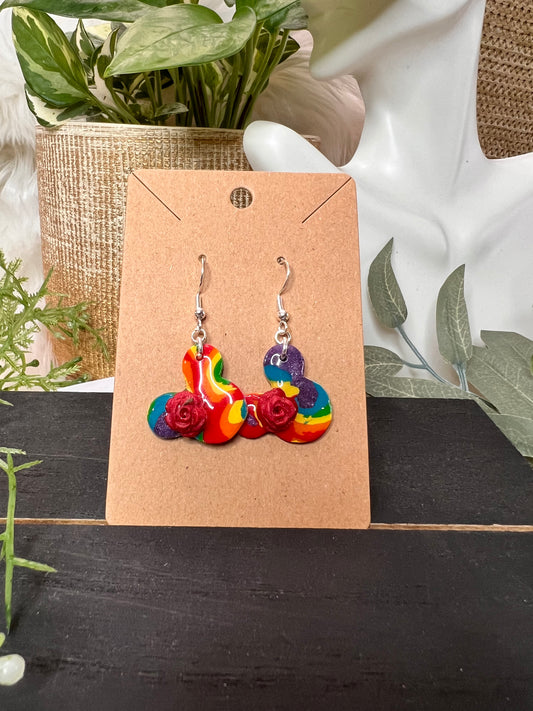 Small Rainbow Flower Mouse Hook Earrings