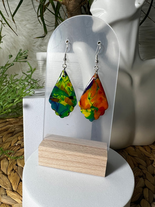 Mokume-gane Teardrop Hook Earrings