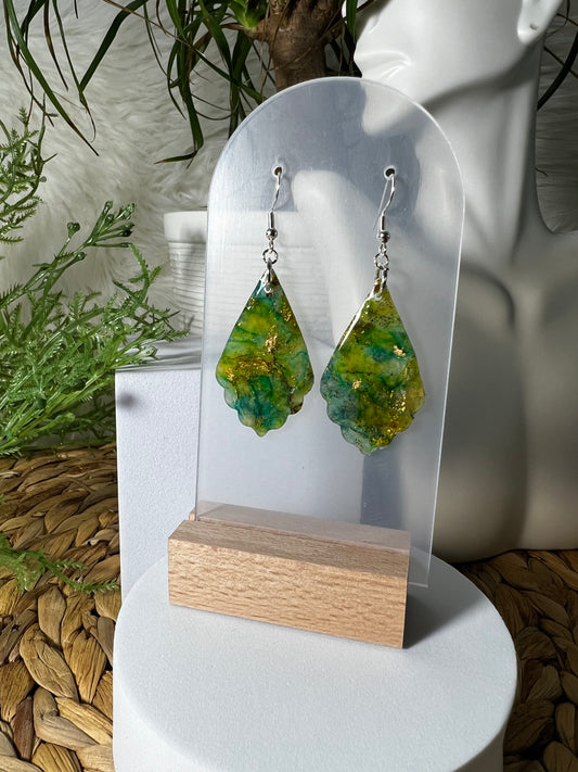 Green Stone Teardrop Hook Earrings