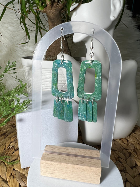 Aqua Triple Dangle Hook Earrings