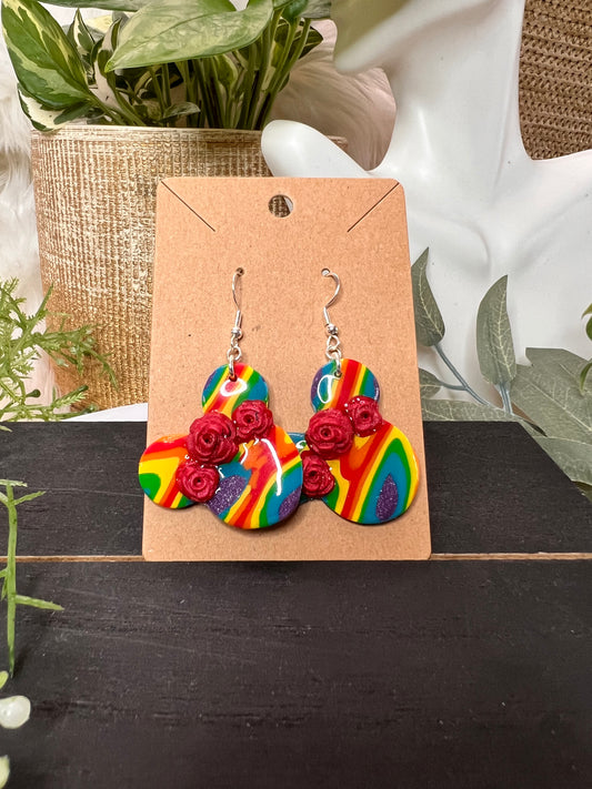 Rainbow Floral Mouse Hook Earrings