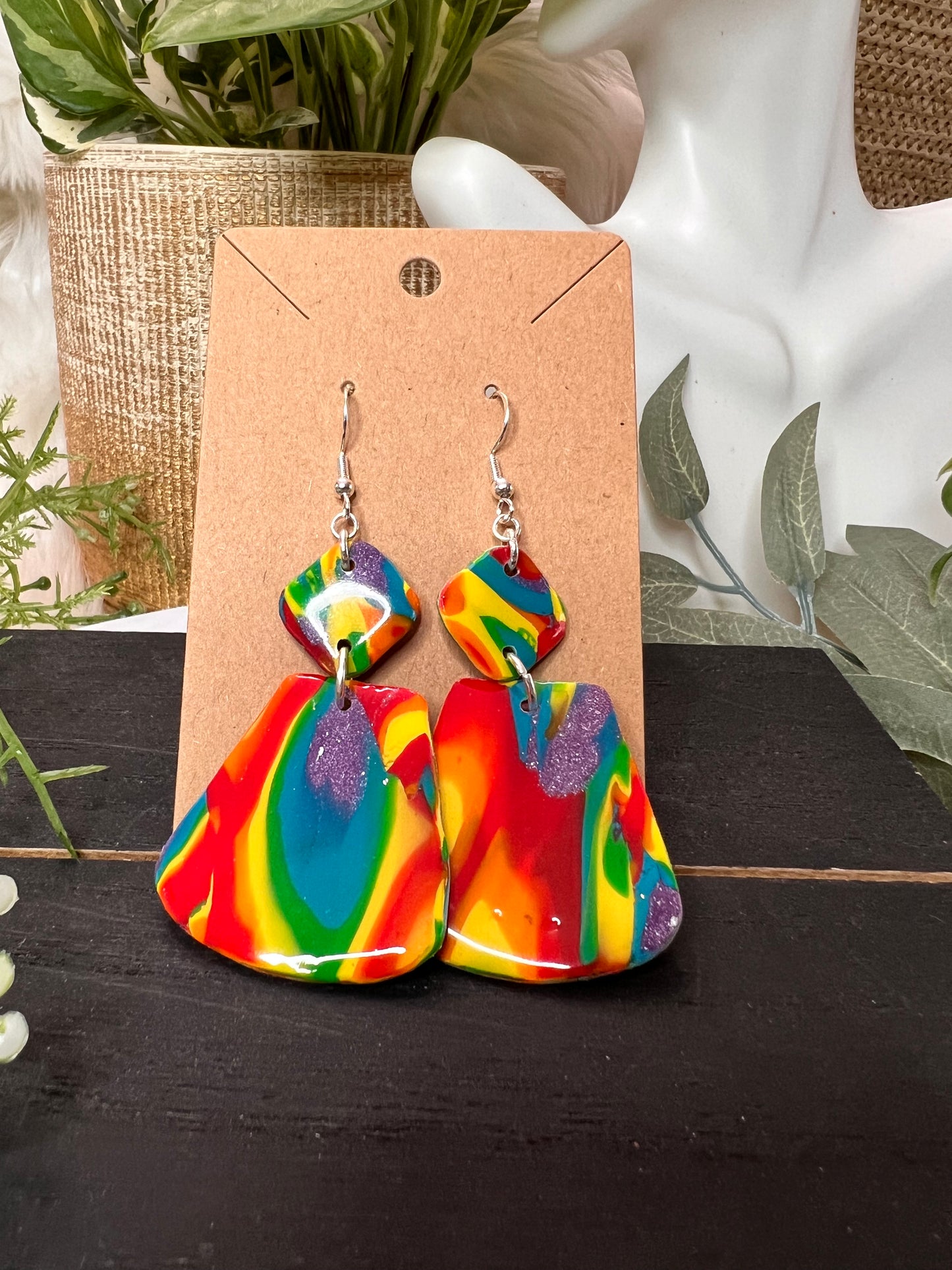 Rainbow Dangle (smudge) Hook Earrings