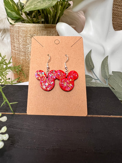 Small Red Sparkle Mouse Hook Earrings