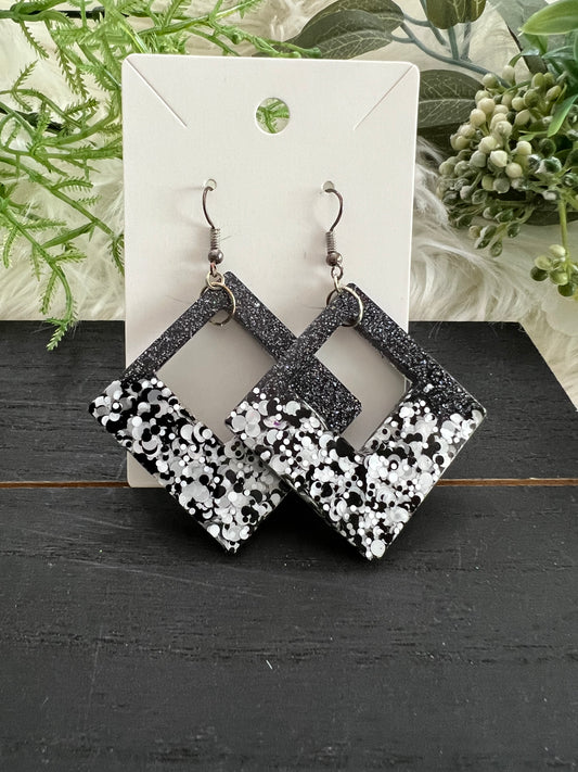 Black/White/Grey Large Diamond Resin Earrings