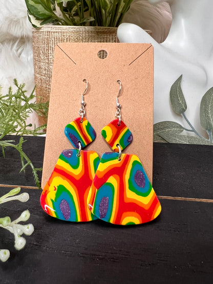 Rainbow Dangle (block) Hook Earrings