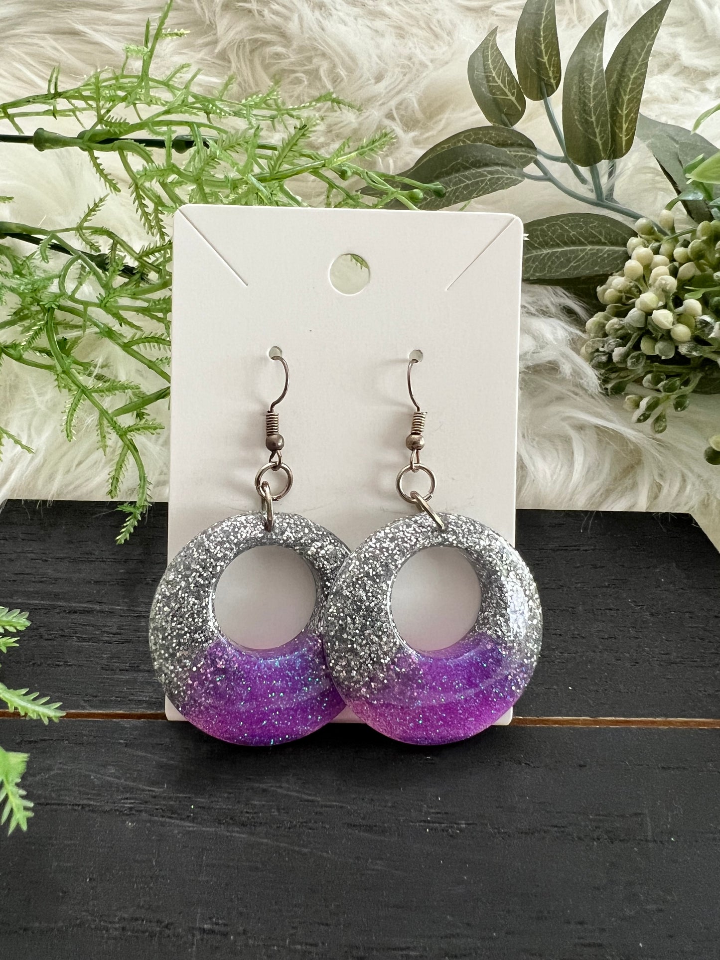 Silver/Purple Circle Resin Earrings