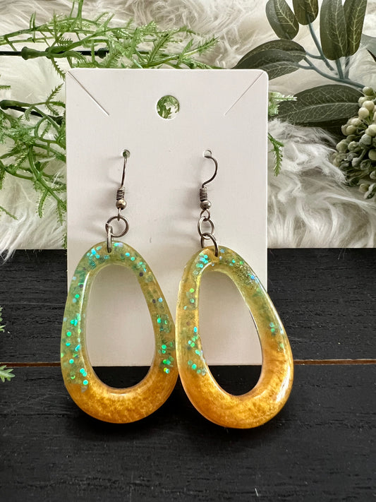 Aqua Golden Teardrop Resin Earrings