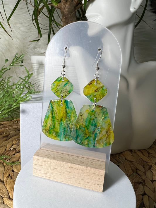 Large Green Stone Hook Earrings