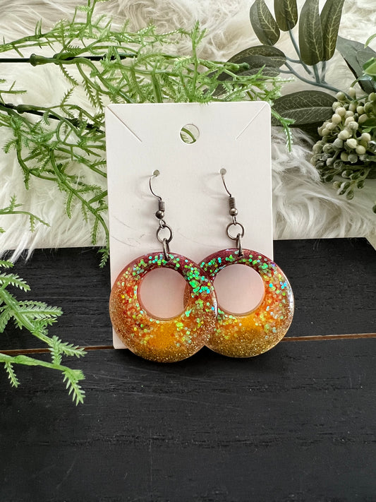 Red/Orange Circle Resin Earrings