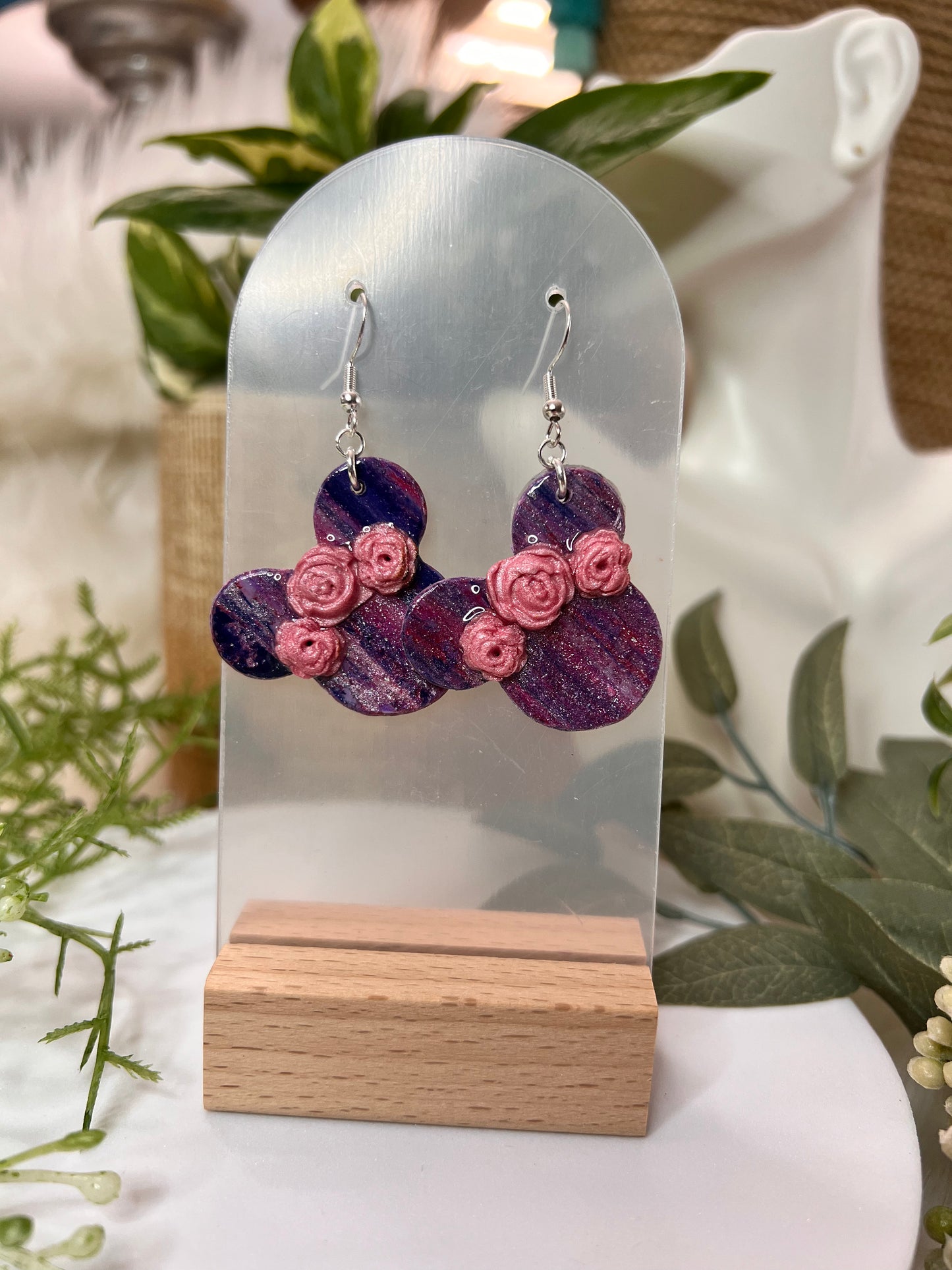 Purple Floral Mouse Hook Earrings