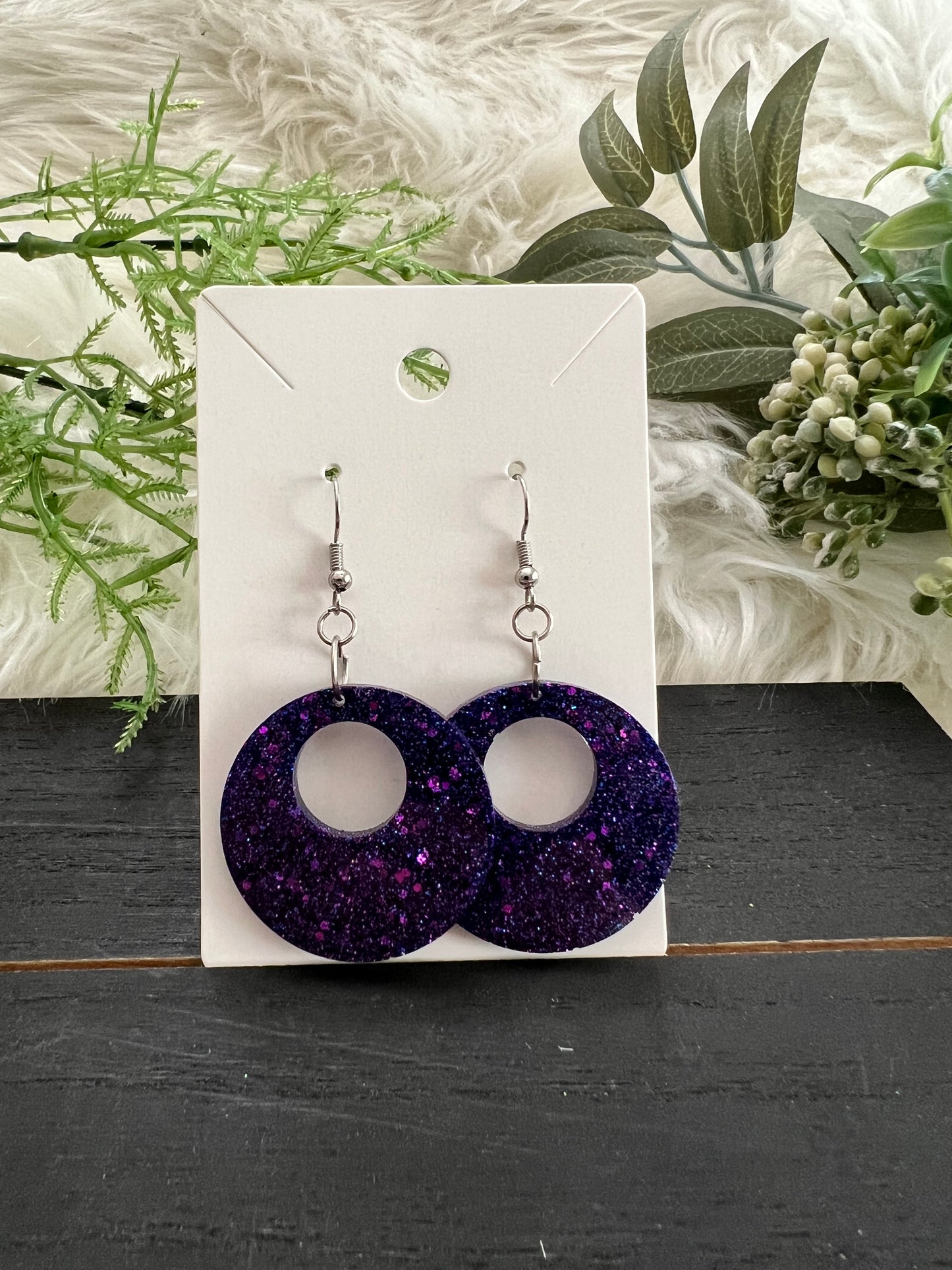 Purple/Black Circle Resin Earrings