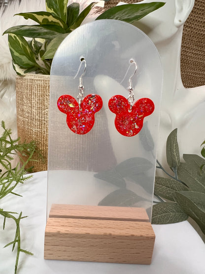 Small Red Sparkle Mouse Hook Earrings