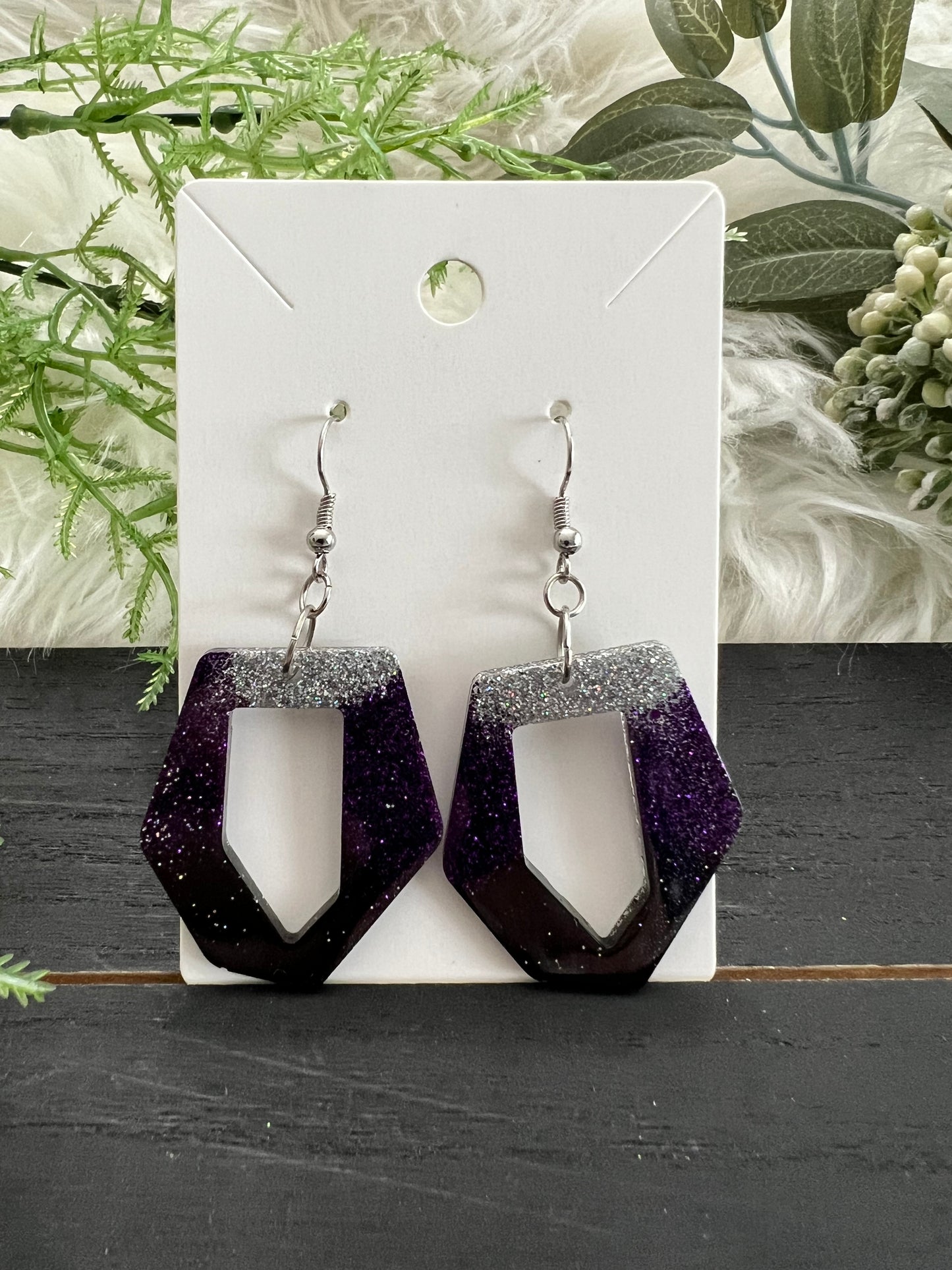 Black/Silver/Purple Rhombus Diamond Resin Earrings