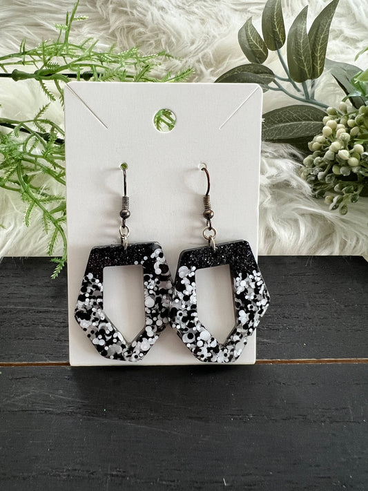 Black/Grey/White Rhombus Resin Earrings