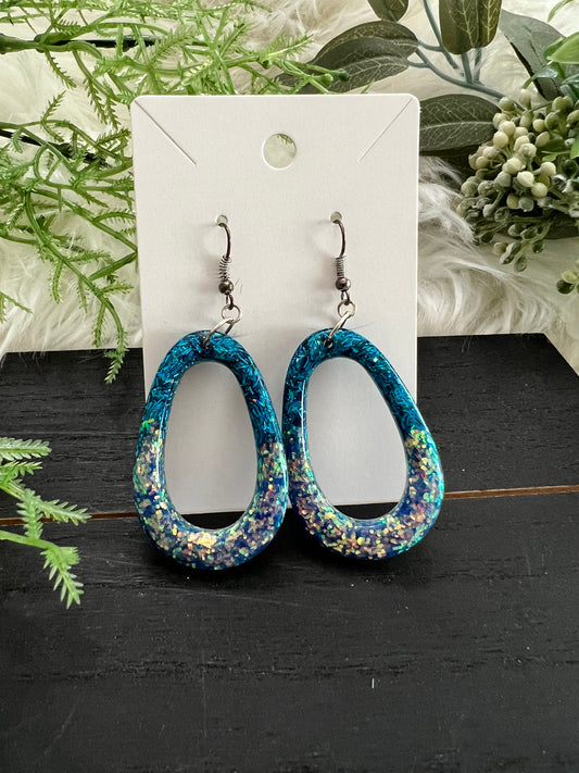 Teal/Silver Teardrop Resin Earrings