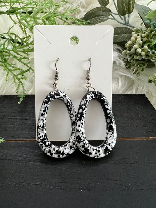 Black/White/Grey Teardrop Resin Earrings