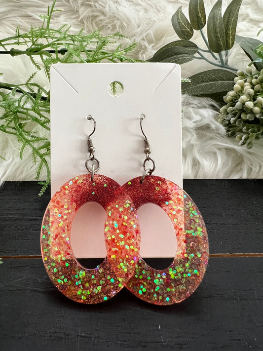 Red/Orange Oval Resin Earrings