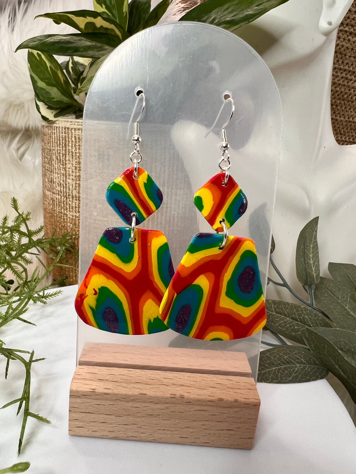 Rainbow Dangle (block) Hook Earrings