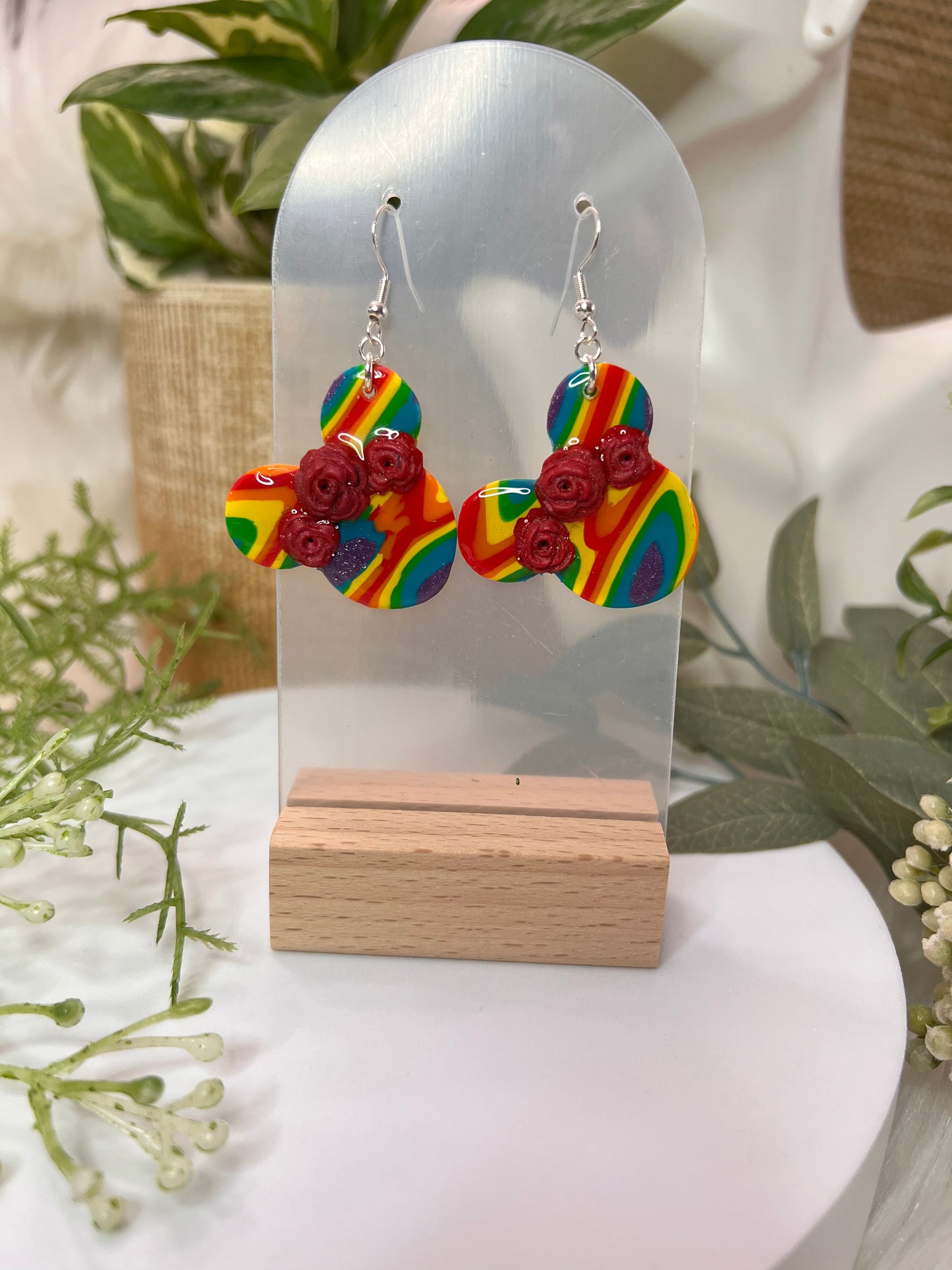 Rainbow Floral Mouse Hook Earrings