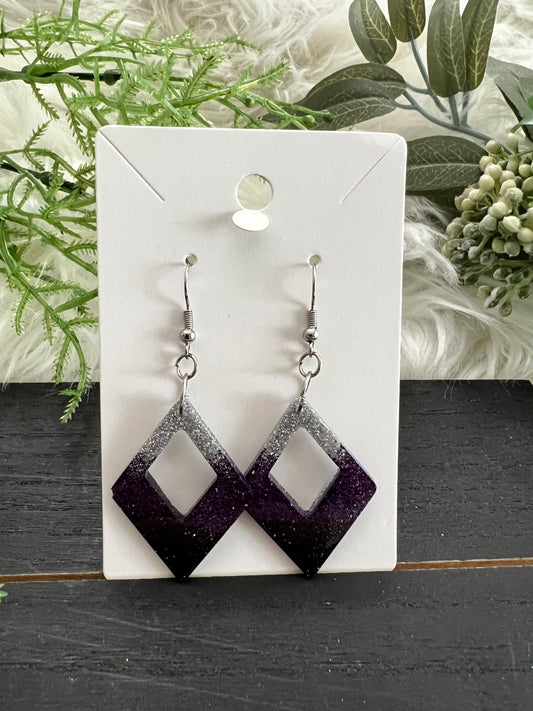 Black/Silver/Purple Small Diamond Resin Earrings