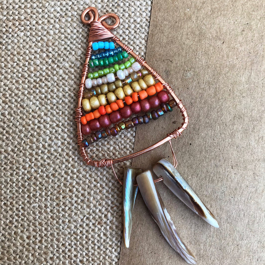 Rainbow on Copper with Dangles Wire Wrapped Pendant on Cord Necklace