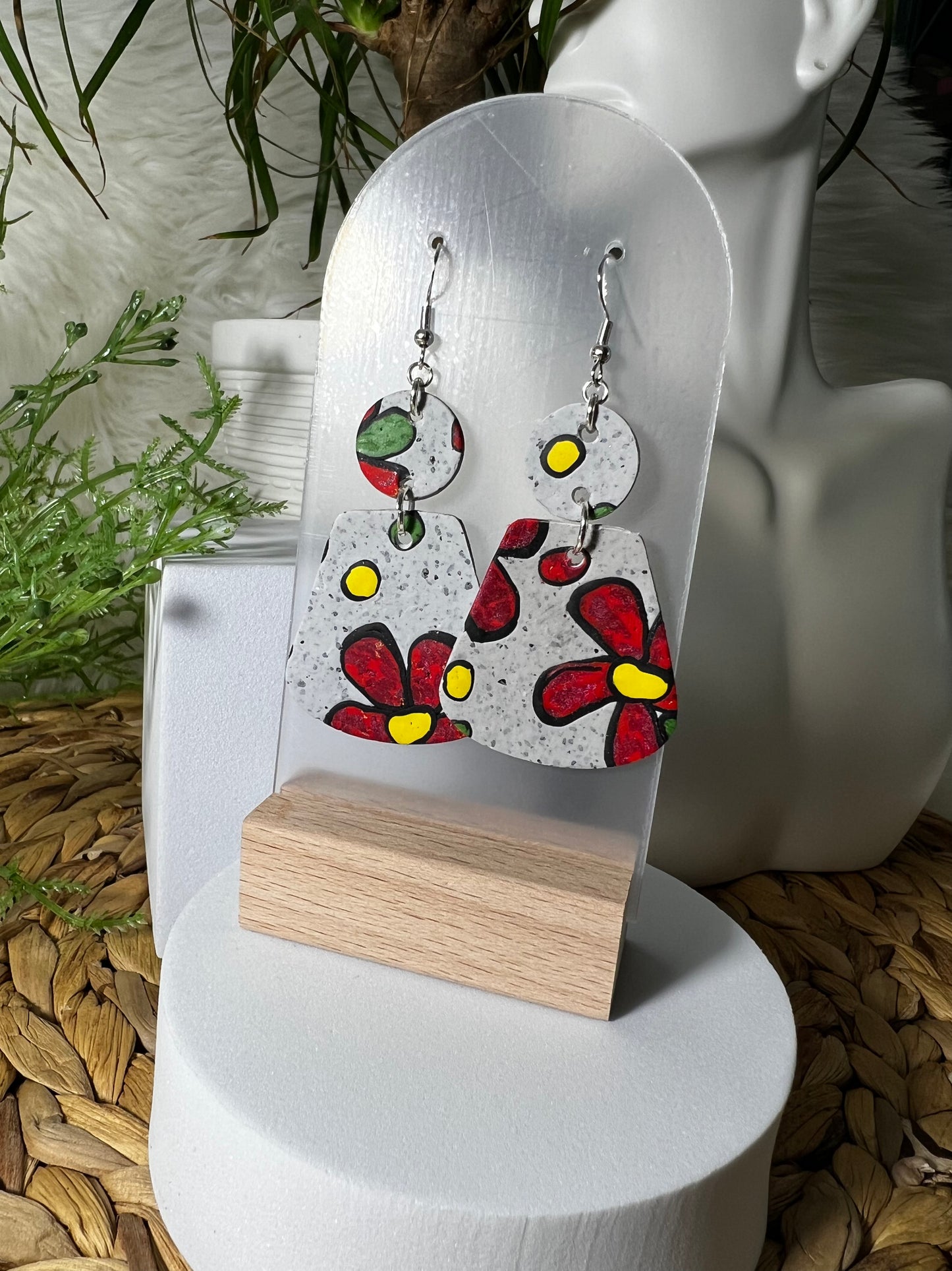 Cartoon Flowers (Flat) Hook Earrings