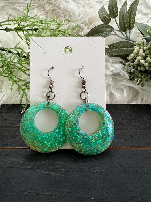 Aqua Circle Resin Earrings