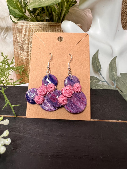 Purple Floral Mouse Hook Earrings