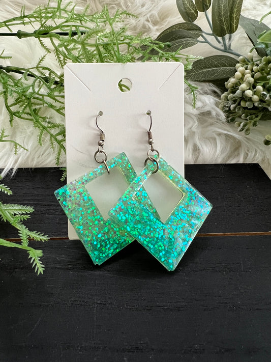 Aqua Diamond Resin Earrings