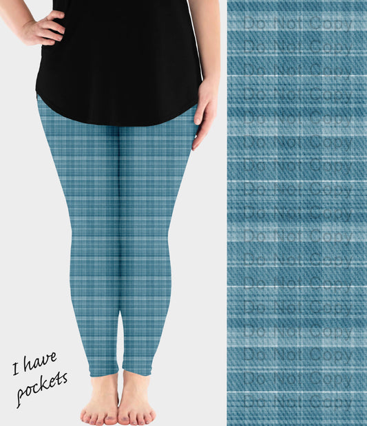 RTS - Light Blue Plaid Leggings w/ Pockets