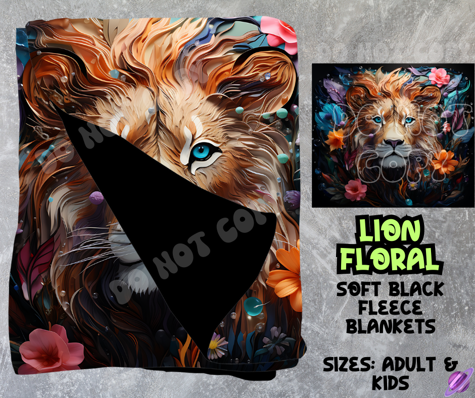 LION FLORAL - SOFT BLACK FLEECE THROWS 8 - PREORDER CLOSING 2/21