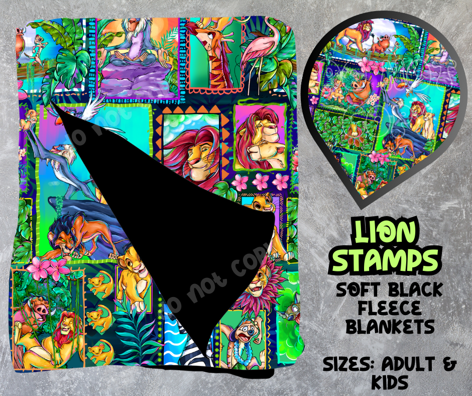 LION STAMPS - SOFT BLACK FLEECE THROWS 8 - PREORDER CLOSING 2/21