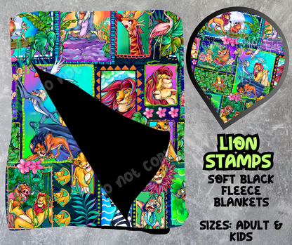 LION STAMPS - SOFT BLACK FLEECE THROWS 8 - PREORDER CLOSING 2/21