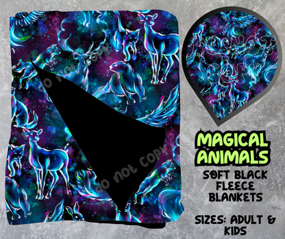 MAGICAL ANIMALS - SOFT BLACK FLEECE THROWS 8 - PREORDER CLOSING 2/21