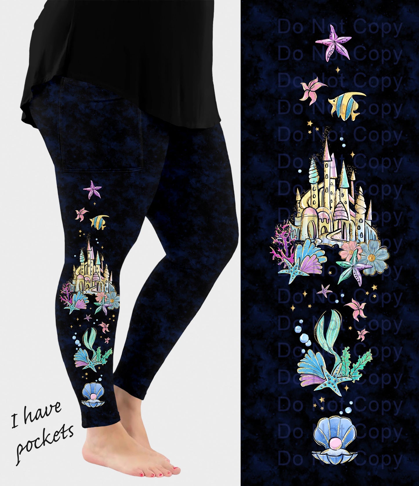RTS - Mermaid World Side Design Leggings with Pockets