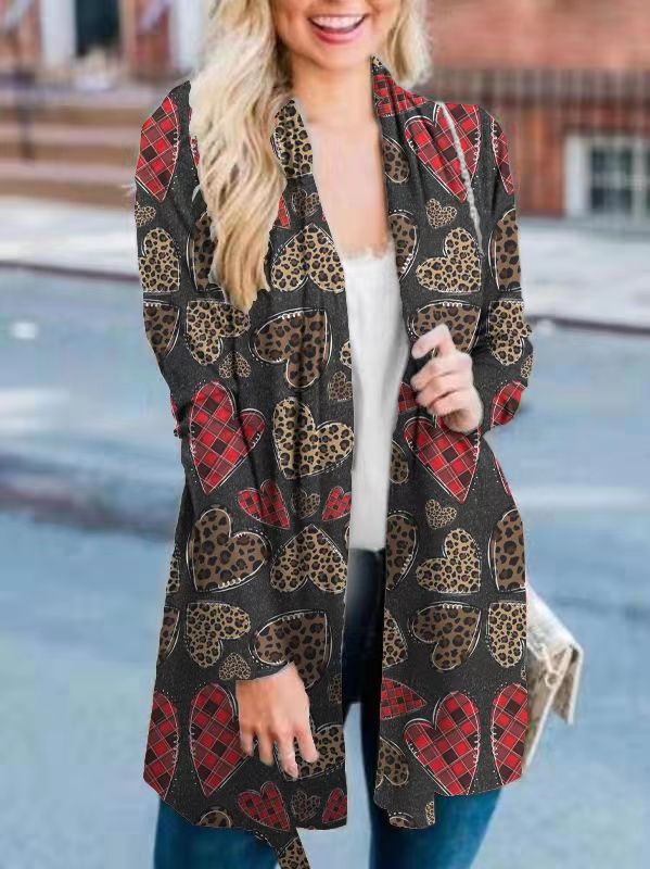 Leopard Plaid Heart Cardigan