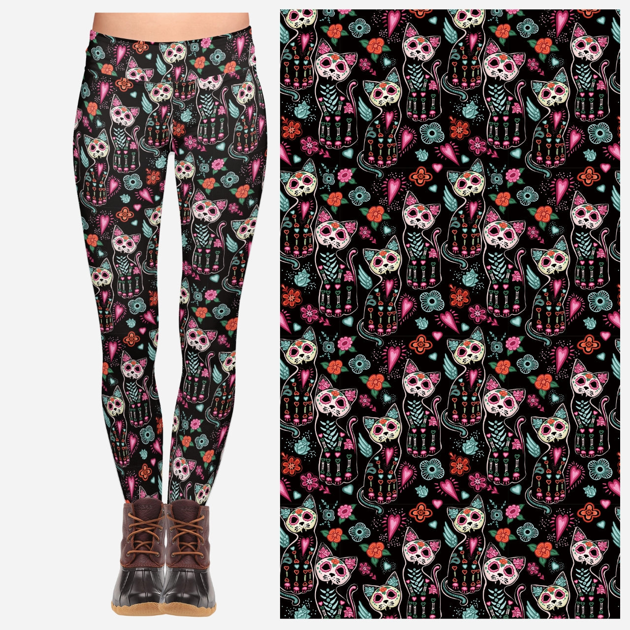 Sugar Skull Cat Leggings - Ready to Ship!