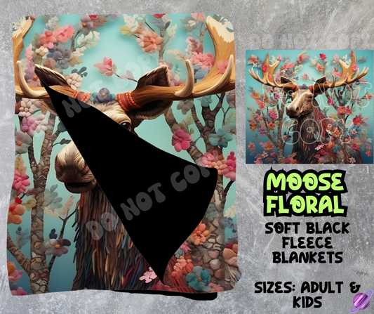 MOOSE FLORAL - SOFT BLACK FLEECE THROWS 8 - PREORDER CLOSING 2/21