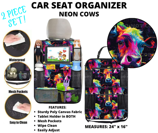 Neon Cows Car Seat Organizer 2 Piece Set