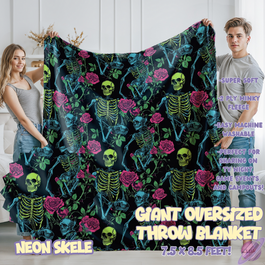 NEON SKELE- GIANT SHAREABLE THROW BLANKETS ROUND 12-PREORDER CLOSING 3/2