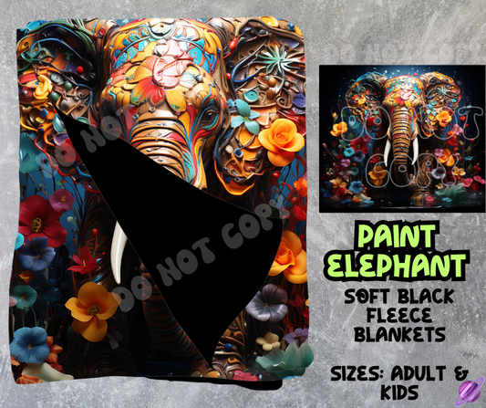 PAINT ELEPHANT - SOFT BLACK FLEECE THROWS 8 - PREORDER CLOSING 2/21