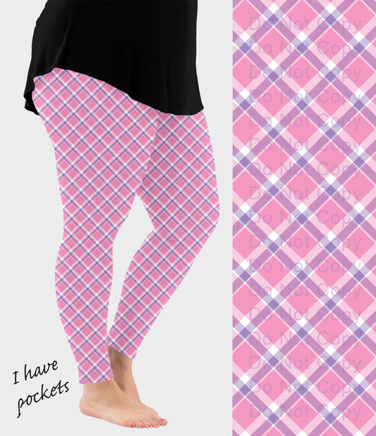 RTS - Pink and Purple Plaid Leggings w/ Pockets