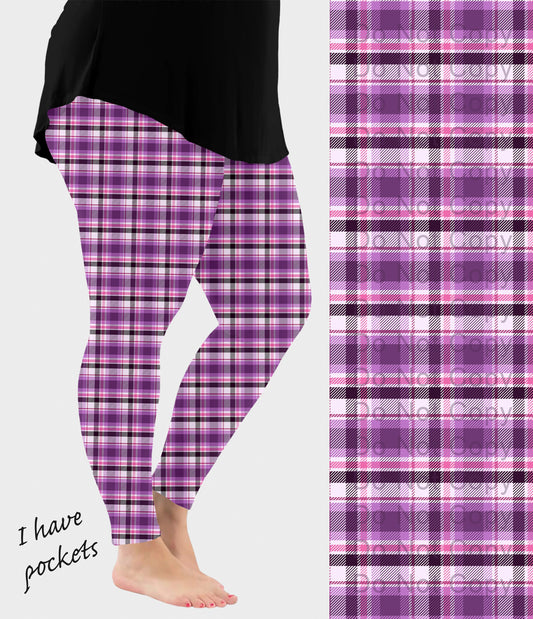 RTS - Pretty in Purple Plaid Leggings w/ Pockets