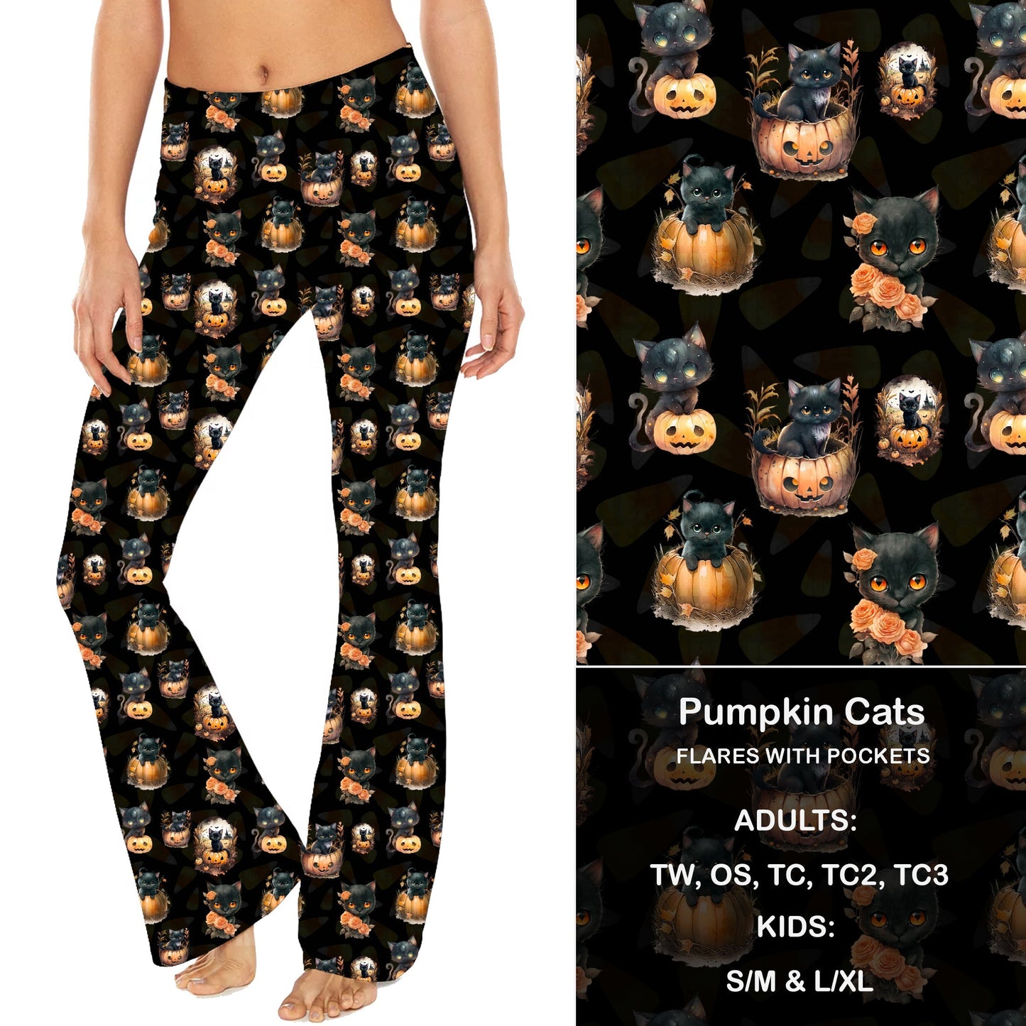 Pumpkin Cats - Yoga Flares with Pockets