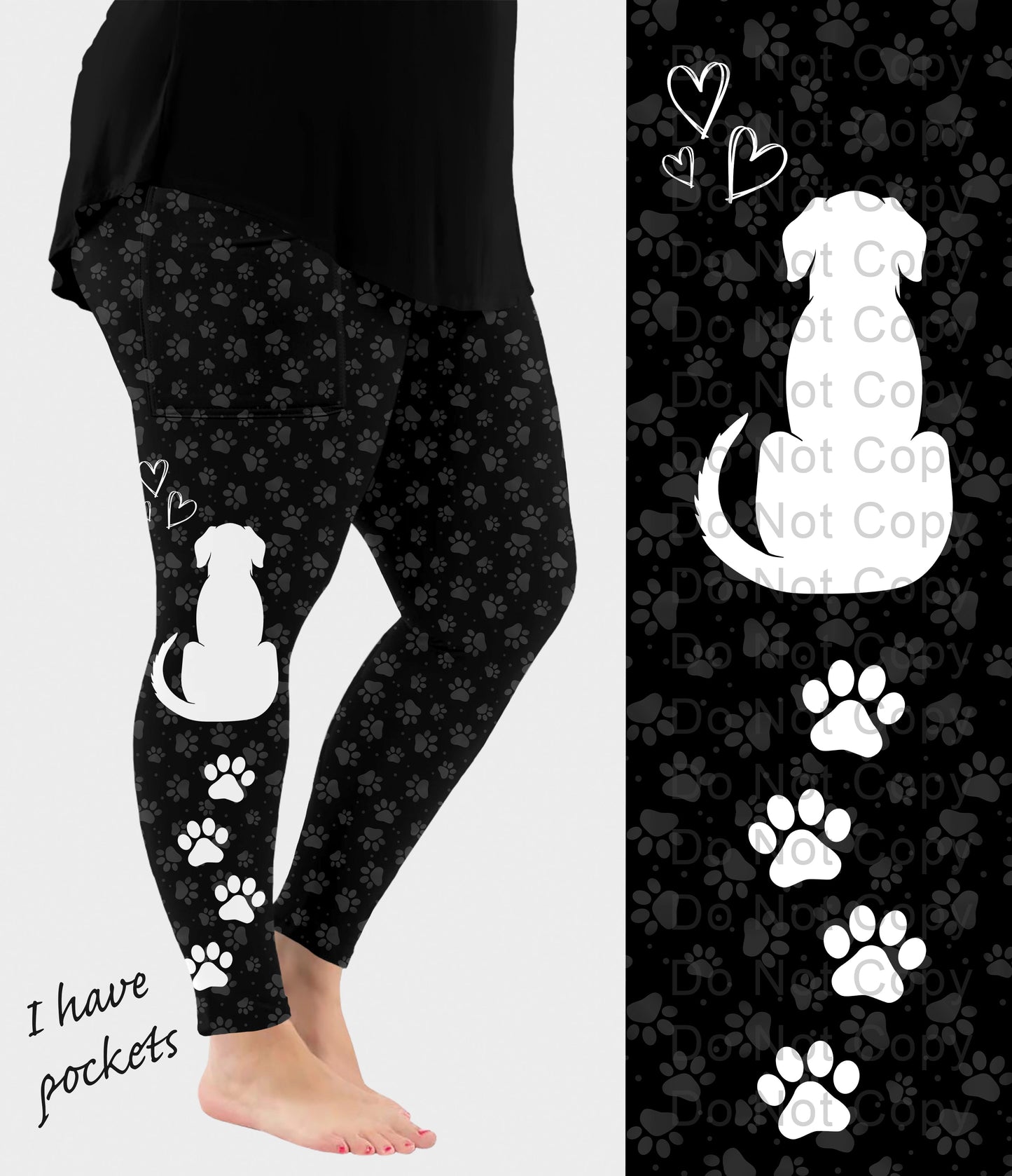 RTS - Puppy Dog Side Design Leggings with Pockets
