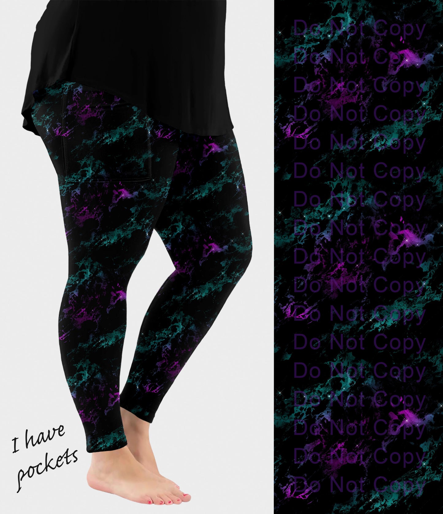 RTS - Purple and Teal Galaxy Leggings with Pockets