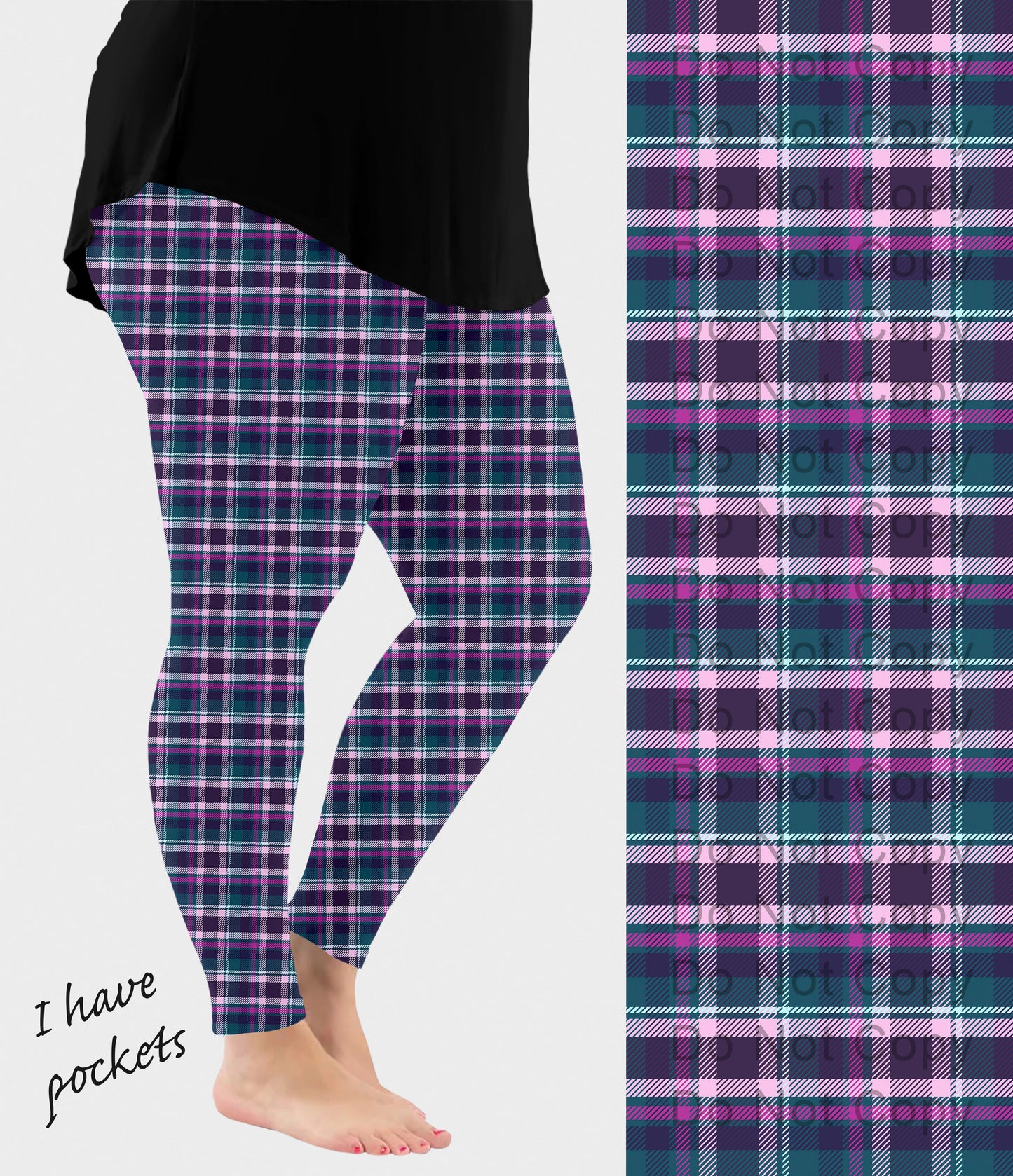 RTS - Purple and Teal Plaid Leggings w/ Pockets