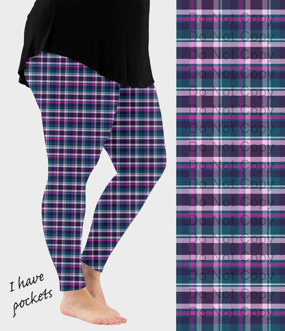 RTS - Purple and Teal Plaid Leggings w/ Pockets