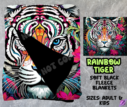 RAINBOW TIGER - SOFT BLACK FLEECE THROWS 8 - PREORDER CLOSING 2/21