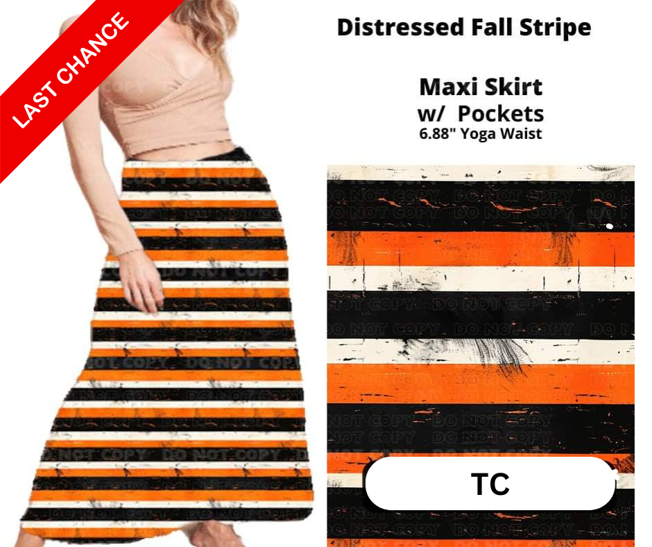 Distressed Fall Stripe Maxi Skirt